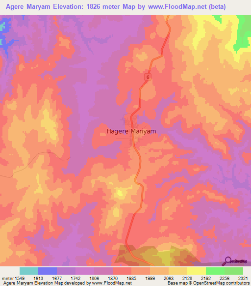 Agere Maryam,Ethiopia Elevation Map