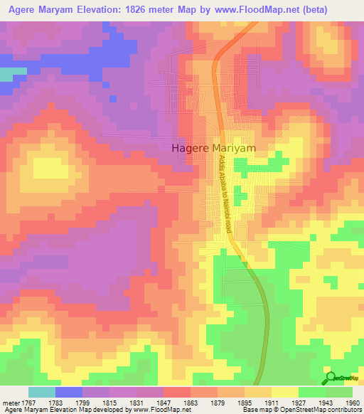Agere Maryam,Ethiopia Elevation Map