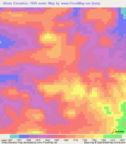 Afretu,Ethiopia Elevation Map