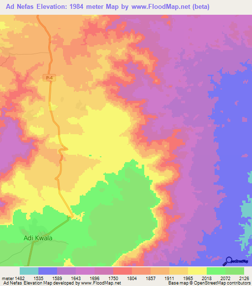 Ad Nefas,Eritrea Elevation Map
