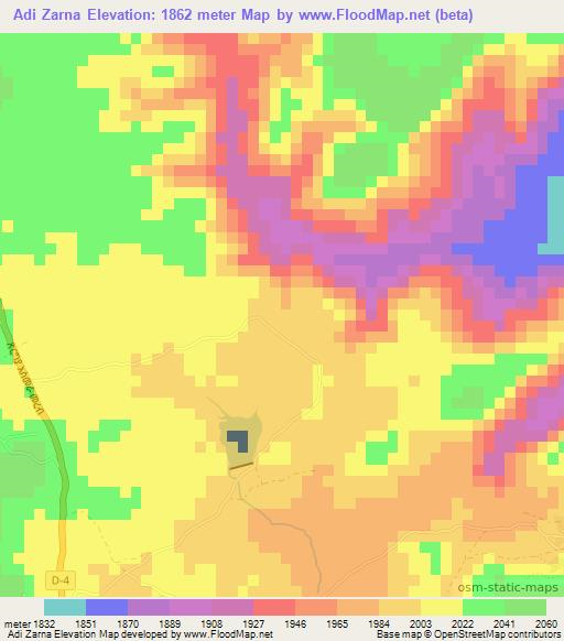 Adi Zarna,Eritrea Elevation Map