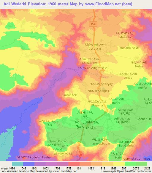 Adi Wederki,Eritrea Elevation Map