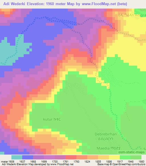 Adi Wederki,Eritrea Elevation Map