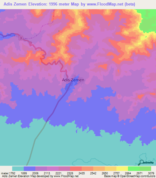 Adis Zemen,Ethiopia Elevation Map