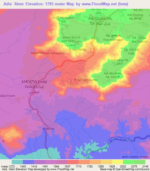 Adis `Alem,Eritrea Elevation Map