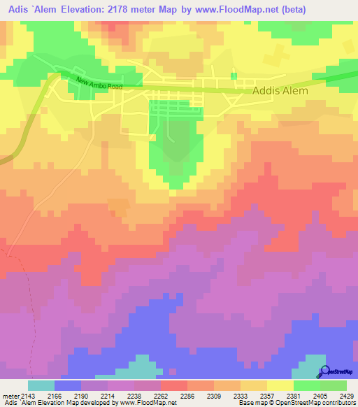 Adis `Alem,Ethiopia Elevation Map