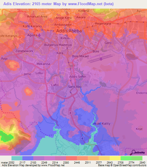 Adis,Ethiopia Elevation Map