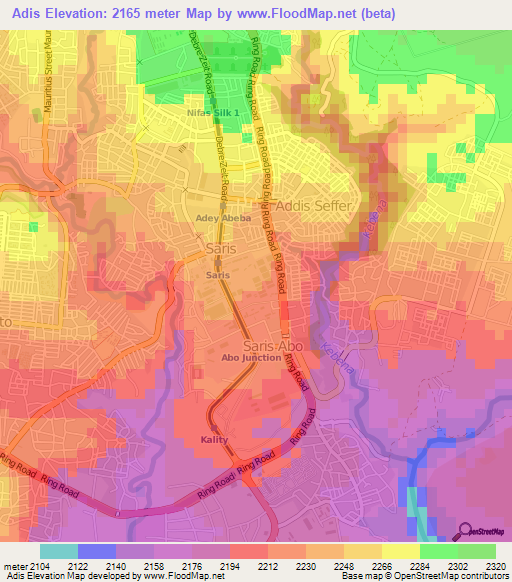 Adis,Ethiopia Elevation Map