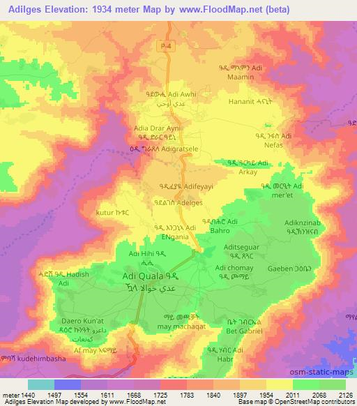 Adilges,Eritrea Elevation Map