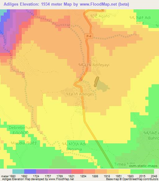 Adilges,Eritrea Elevation Map