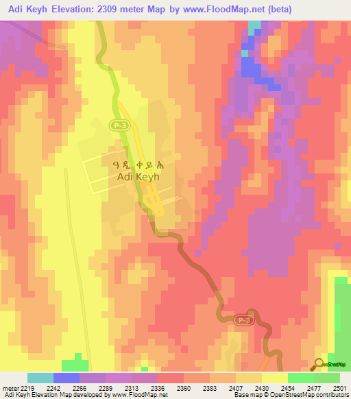 Adi Keyh,Eritrea Elevation Map