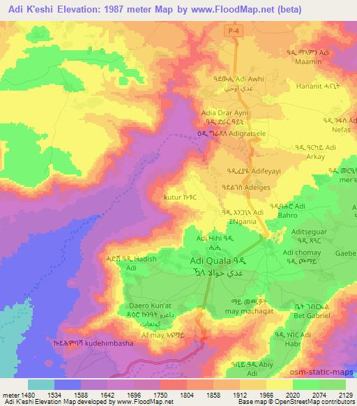 Adi K'eshi,Eritrea Elevation Map