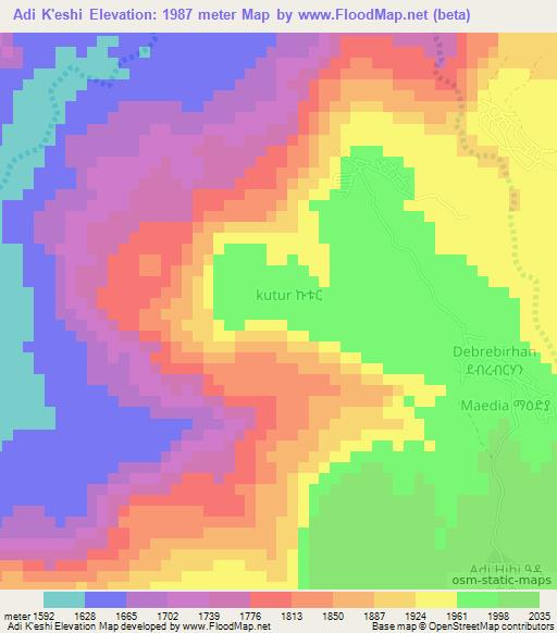 Adi K'eshi,Eritrea Elevation Map