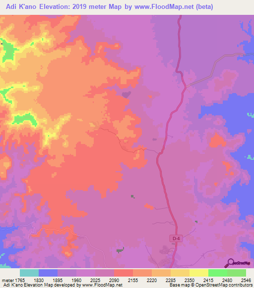 Adi K'ano,Eritrea Elevation Map