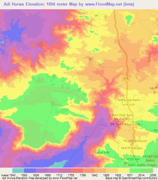 Adi Hurwa,Eritrea Elevation Map