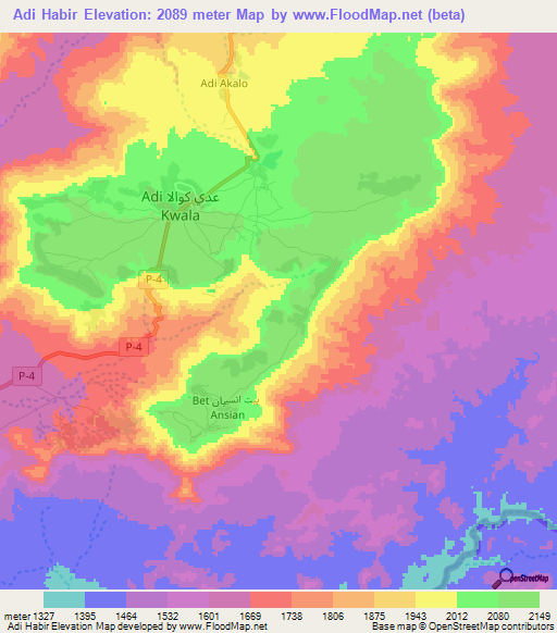 Adi Habir,Eritrea Elevation Map