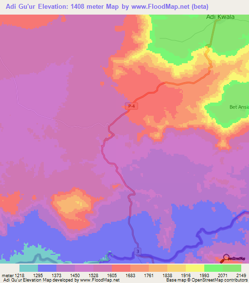 Adi Gu'ur,Eritrea Elevation Map