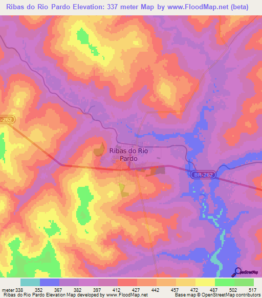 Ribas do Rio Pardo,Brazil Elevation Map