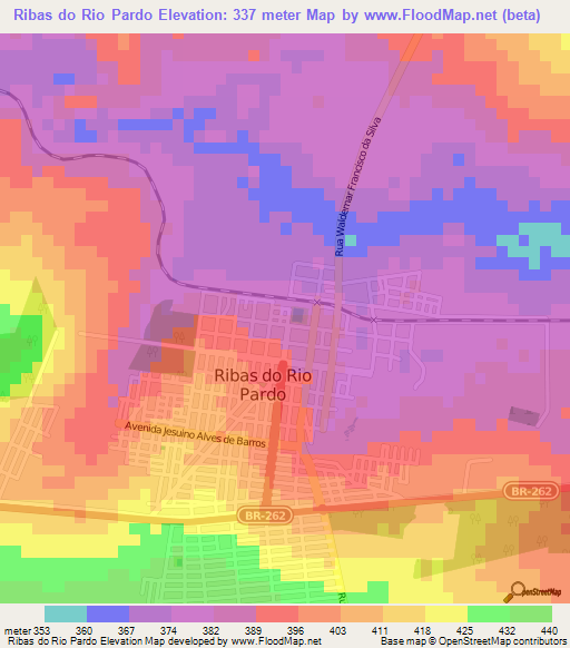 Ribas do Rio Pardo,Brazil Elevation Map