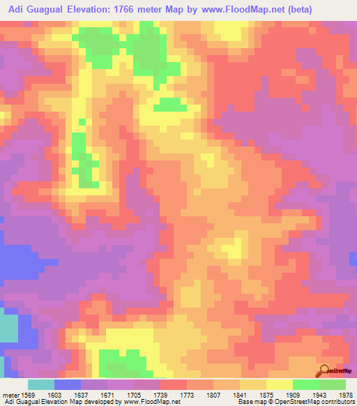 Adi Guagual,Eritrea Elevation Map