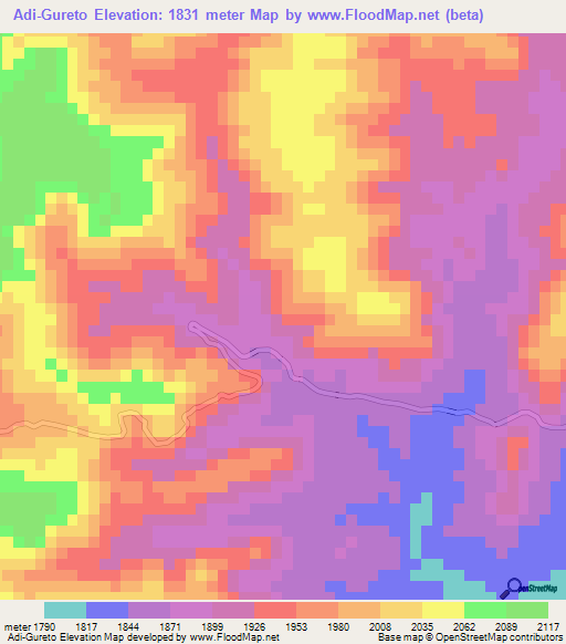 Adi-Gureto,Eritrea Elevation Map