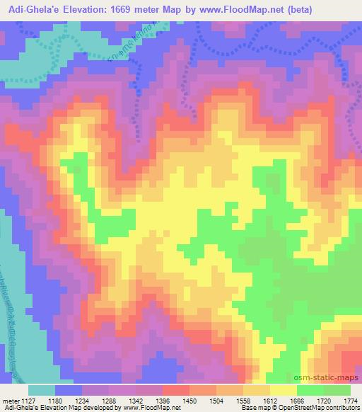 Adi-Ghela'e,Eritrea Elevation Map