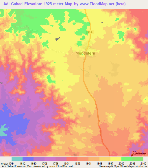 Adi Gahad,Eritrea Elevation Map