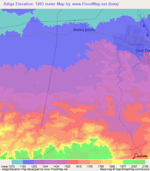 Adiga,Ethiopia Elevation Map