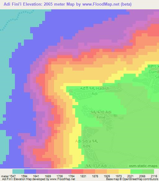 Adi Fini'i,Eritrea Elevation Map