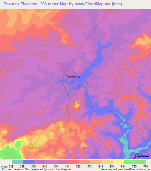 Poxoreo,Brazil Elevation Map