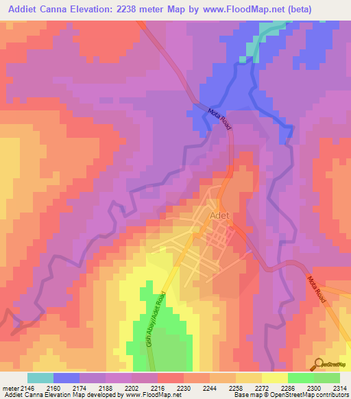 Addiet Canna,Ethiopia Elevation Map