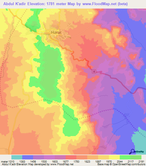Abdul K'adir,Ethiopia Elevation Map