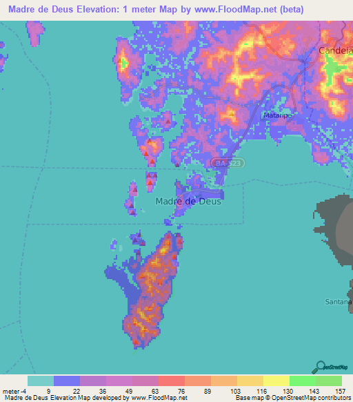 Madre de Deus,Brazil Elevation Map