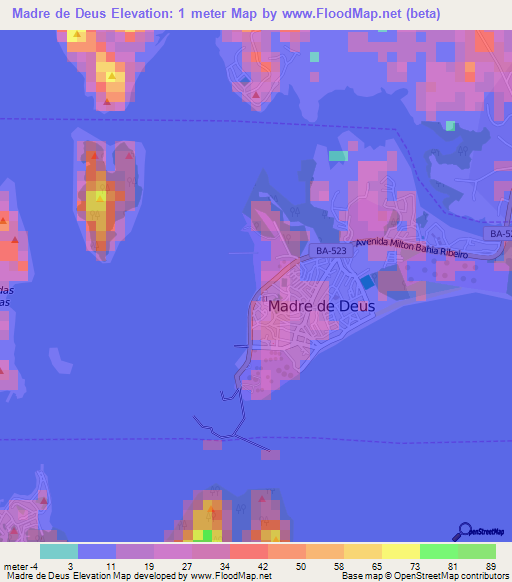 Madre de Deus,Brazil Elevation Map