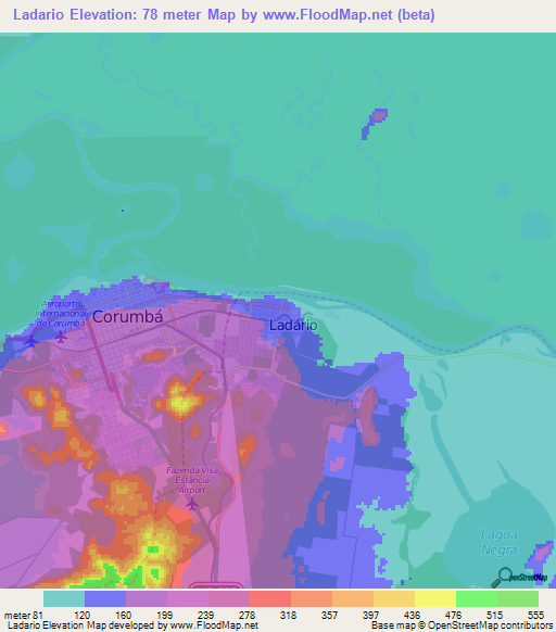 Ladario,Brazil Elevation Map
