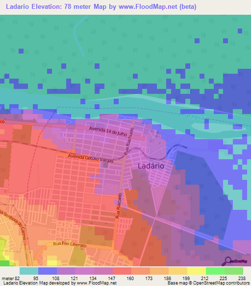Ladario,Brazil Elevation Map