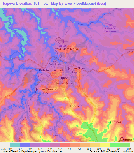 Itapeva,Brazil Elevation Map
