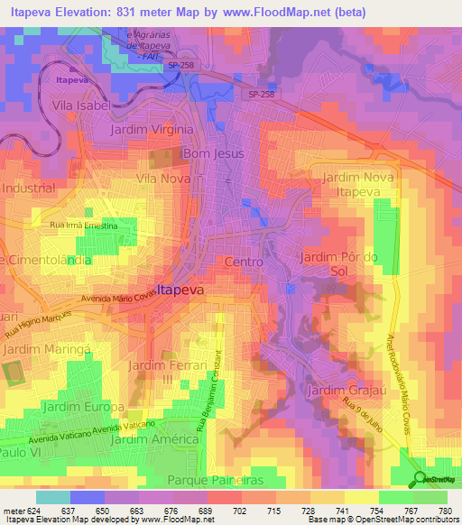 Itapeva,Brazil Elevation Map