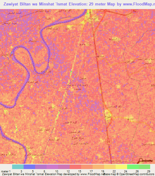 Zawiyat Biltan wa Minshat `Ismat,Egypt Elevation Map