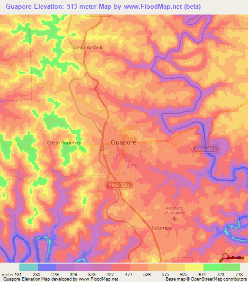 Guapore,Brazil Elevation Map