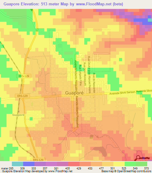Guapore,Brazil Elevation Map