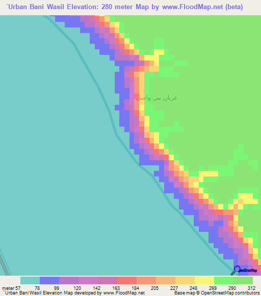 `Urban Bani Wasil,Egypt Elevation Map