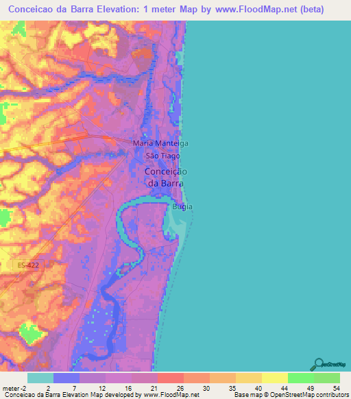 Conceicao da Barra,Brazil Elevation Map