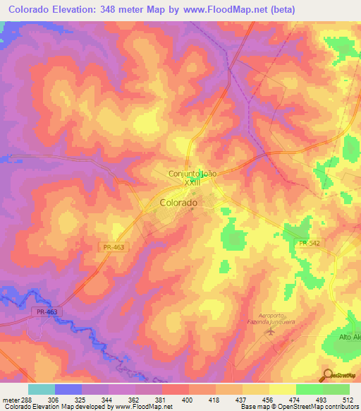 Colorado,Brazil Elevation Map