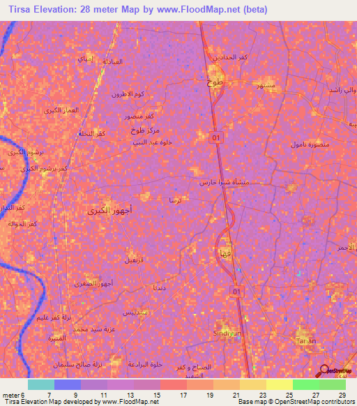 Tirsa,Egypt Elevation Map