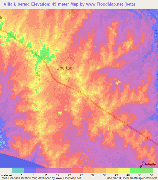 Villa Libertad,Uruguay Elevation Map