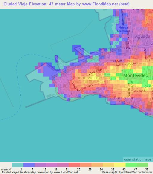 Ciudad Viaje,Uruguay Elevation Map