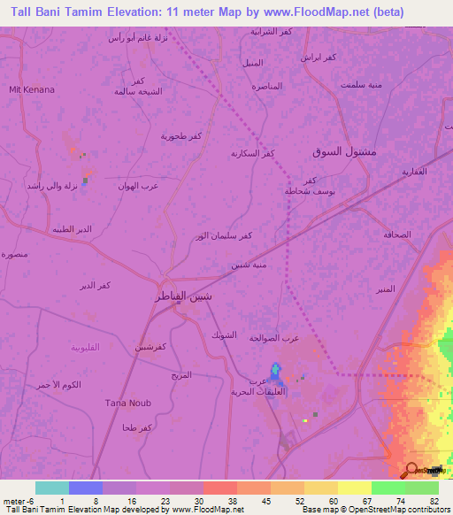 Tall Bani Tamim,Egypt Elevation Map