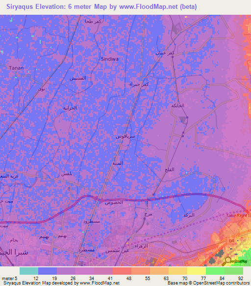Siryaqus,Egypt Elevation Map