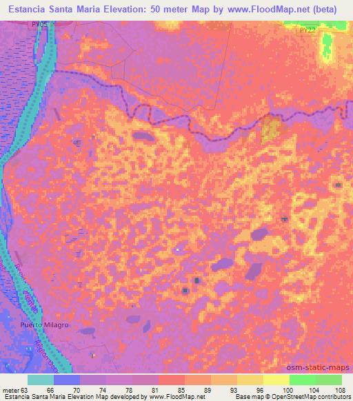 Estancia Santa Maria,Paraguay Elevation Map